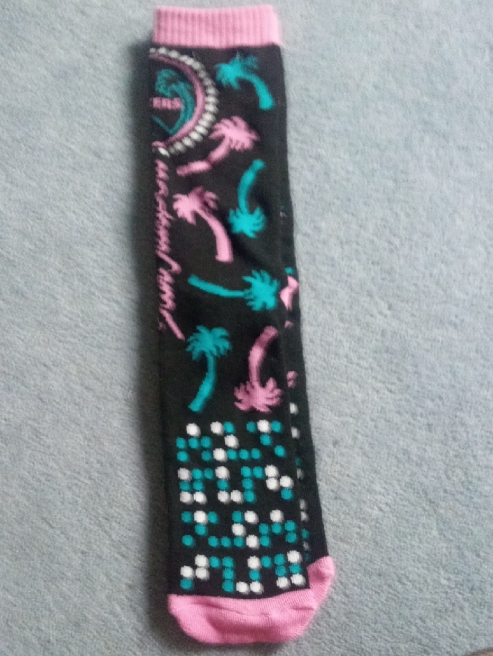 Source Unknown Black Socks with Pink and Teal Palm Tree Design